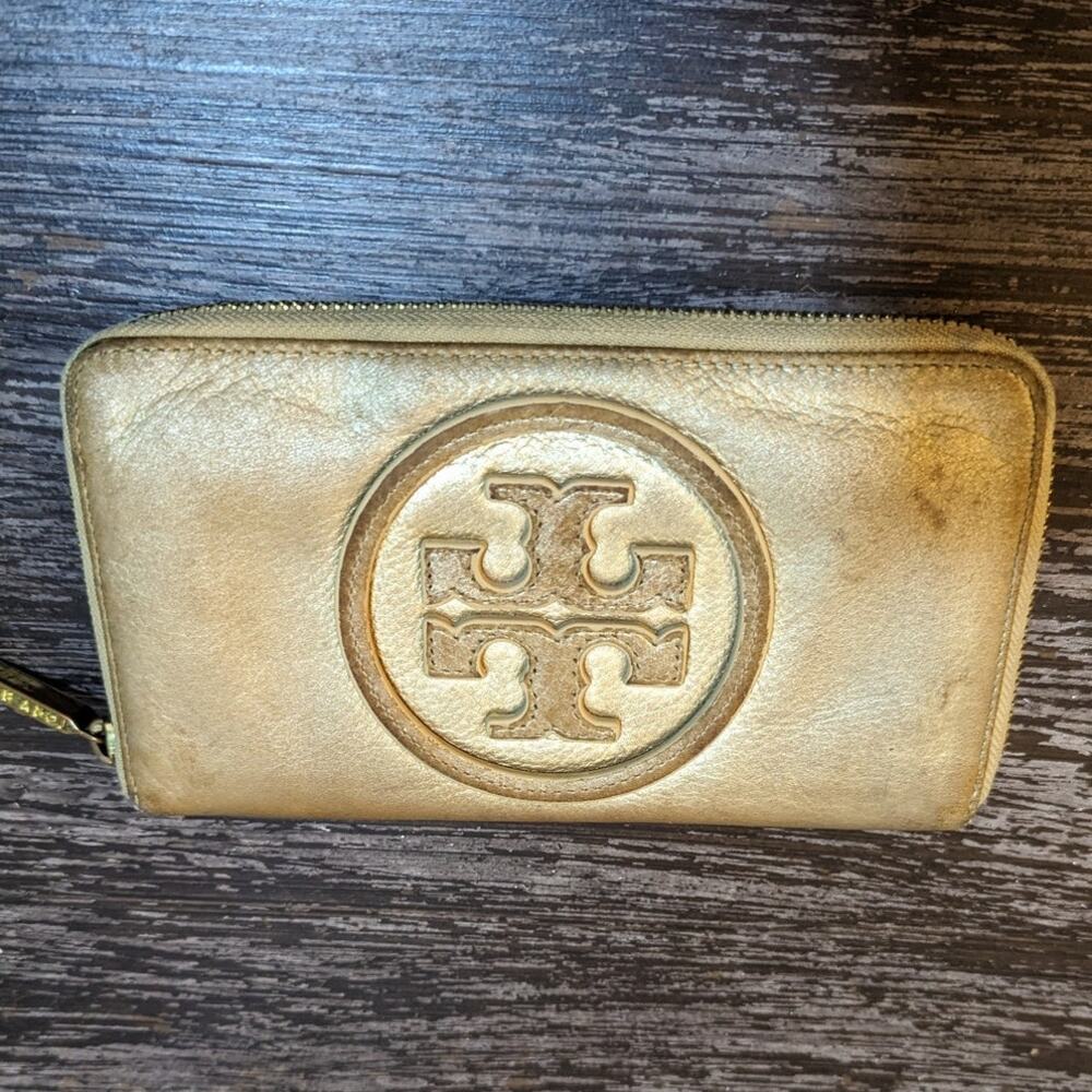 Tory Burch Women's Gold Leather Wallet Organizer